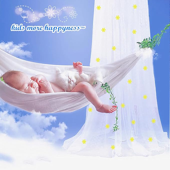Eimilaly Princess Bed Canopy Glow in The Dark, Christmas Snowflakes Bed Canopy for Girls Room Decor, Encrypted Fabric, White