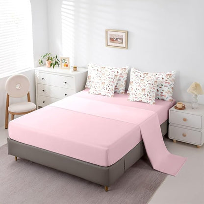 Feelyou Pink Flower 7 Piece Bedding Set Exquisite Dance Shoes Comforter Set with Sheets for Kids Boys Girls Gentle Bow Bed in a Bag Princess Style Bed Set Soft Lightweight