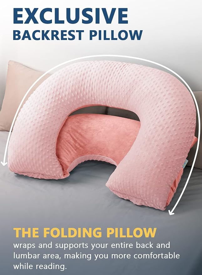 INSEN Reading Pillow, Back Pillow for Sitting in Bed and Couch, Gaming Pillow for Adults, Sit Up Support for Bed, Pink Bubble Velvet