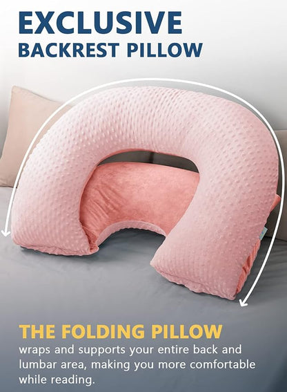 INSEN Reading Pillow, Back Pillow for Sitting in Bed and Couch, Gaming Pillow for Adults, Sit Up Support for Bed, Pink Bubble Velvet