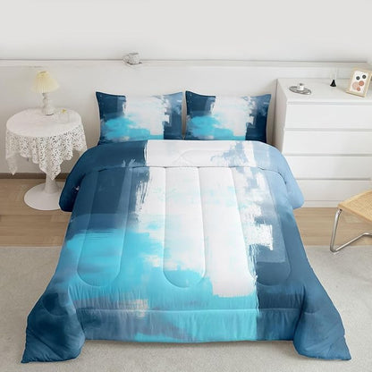 Feelyou Abstract Comforter Modern Abstract Art Comforter Set for Boys Girls Children Teal Blue Grey Pattern Bedding Set Room Decor Twin Size Duvet Set 2Pcs