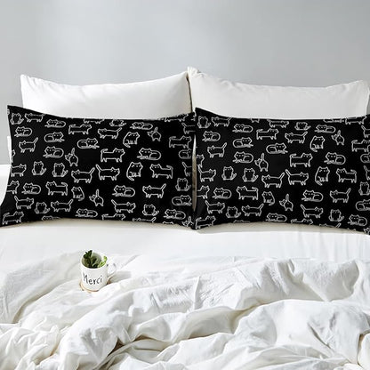 Feelyou Cartoon Cat Comforter Cute Pet Cats Kids Comforter Set Animal Pattern Printed Bedding Set Set for Boys Room Decor Kitten Print Bed Cover Queen Size with 3 Pillow Case