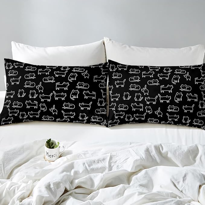 Feelyou Cartoon Comforter Cute Pet Cats Kids Comforter Set Animal Pattern Printed Bedding Set Set for Boys Room Decor Kitten Print Bed Cover Twin Size with 2 Pillow Case