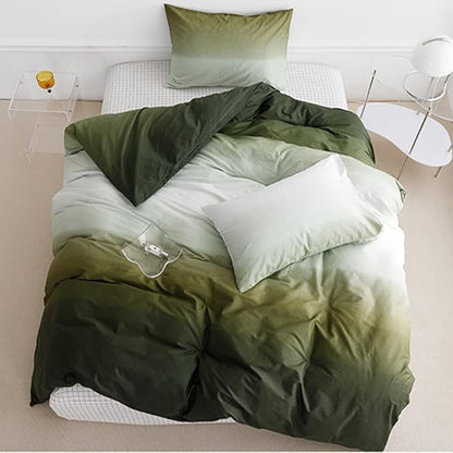Wellboo Army Green Gradient Comforter Sets King Solid White and Green Bedding Comforters Cotton Modern Green White Gradient Soft Quilts Simple Style Farmhouse Abstract Art Watercolor Comforters Warm