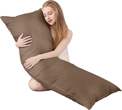 Goose Down Body Pillows for Adults, Large Body Pillow for Side Sleeper, Hugging Feather Body Pillow Insert, Cooling Full Length Long Pillow for Bed with 100% Organic Cotton Shell, (Chocolate 20"x72")