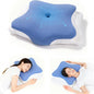 Neck Support Pillow Effectively Relieves Shoulder and Neck Pain, Ergonomic Memory Foam Pillow with Washable Ice Silk Cover, Breathable cervical Pillow for Back, Side, and Stomach Sleepers (Blue White)