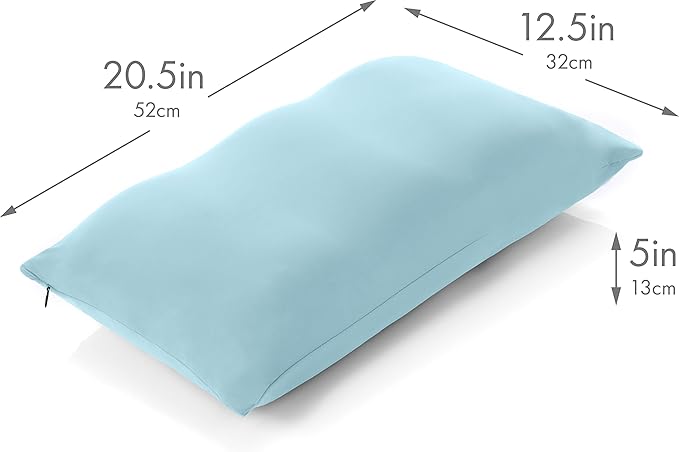 PILLOWY Premium Microbead Bed Pillow, Small Extra Fluffy But Supportive - Ultra Comfortable Sleep with Silk Like Anti Aging Cover 85% Spandex/ 15% Nylon Breathable, Cooling Sweet Baby Blue