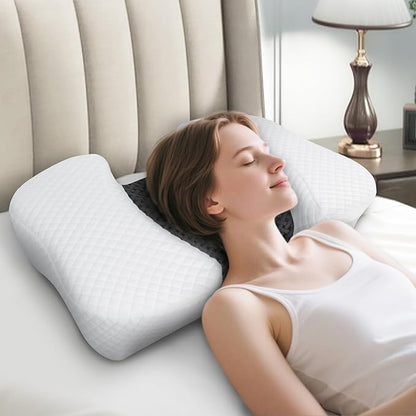 HOMCA Beauty Pillow for Back Sleeper, Memory Foam Back Sleeping Cervical Neck Pillow Reduces Pressure on Skin, Wrinkle Prevention, Ergonomic Design for Neck and Shoulder Pain Relief