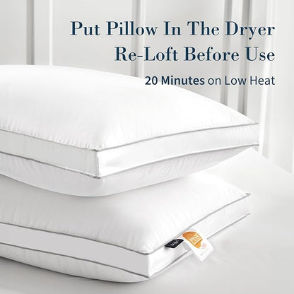 Globon Luxury Feather Down Pillow Standard Queen Size for Sleeping, Hotel Collection Fluffy Pillow, Medium Gusseted Bed Pillows, 18"X26", Pack of 2