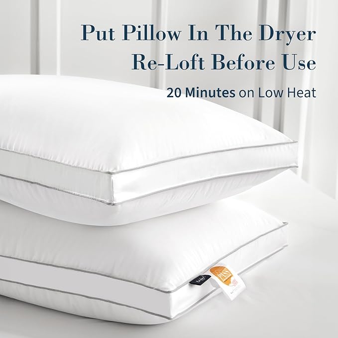 Globon Luxury Feather Down Pillow Standard Queen Size,Firm Gusseted Bed Pillows for Sleeping, Hotel Collection Fluffy Pillow, 18"X26", Pack of 1