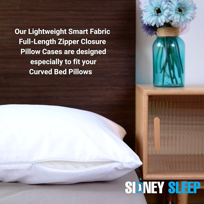 Sidney Sleep Curved Pillow Covers - Full Length Zipper Closure - Premium Soft Brushed Microfiber - 20 x 30 Inches - for Curved Side Sleeping Pillows (Queen, Orange/White)