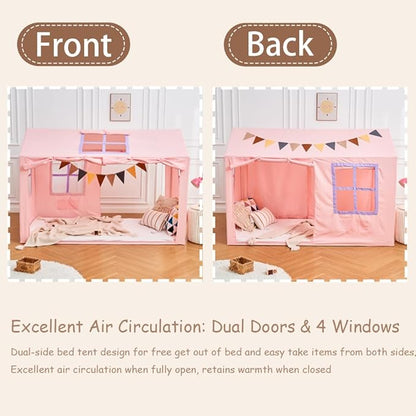 Twin Bed Tent Indoor Bed Canopy Kids Tents for Girls with 2 Doors, Breathable Private Space Fort Tents for Kids Floor Bed (Twin, Pink)