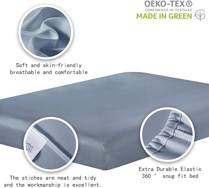 100% Supima Cotton Sheets 600 Thread Count,Bed Sheet Set King Size Sheets 4 Pieces,Soft & Silky Sateen Weave, Fits Mattress Up to 18",Deep Pocket, Breathable & Fade Resistant(Blue Grey,King)