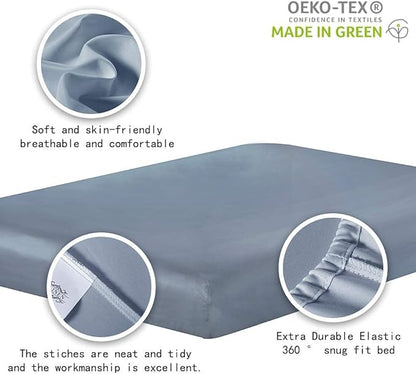100% Supima Cotton Sheets 600 Thread Count,Bed Sheet Set Queen Size Sheets 4 Pieces,Soft & Silk Sateen Weave, Fits Mattress Up to 18",Deep Pocket, Breathable & Fade Resistant(Blue Grey,Queen)