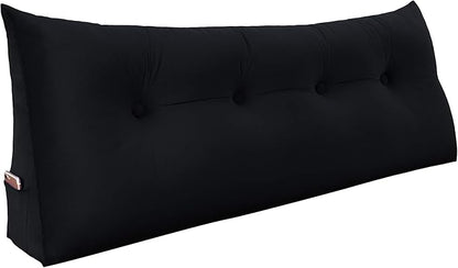 WOWMAX 100% Cotton Velvet Headboard Pillow – Full Size Wedge Back Support Reading Bolster for Bed & Daybed, Handmade Firm Support Cushion with Removable Cover, Soft Luxury Bed Rest Pillow, Black