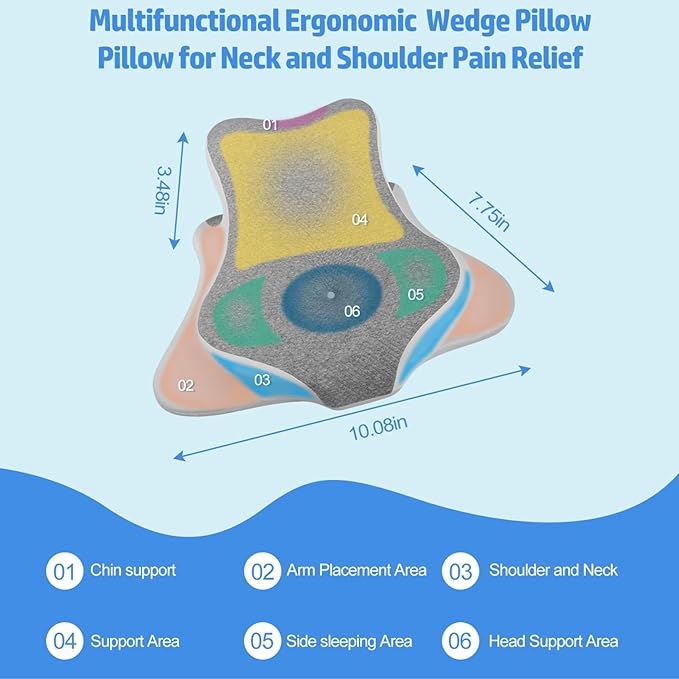 Reading Pillow for Bed, Ergonomic Memory Foam Bed Wedge Pillow for Headboard, Lying, Leaning and Prone, Chin & Back Support Pillows on Bedrest Floor Couch- Gray