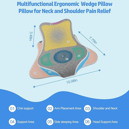 Reading Pillow for Bed, Ergonomic Memory Foam Bed Wedge Pillow for Headboard, Lying, Leaning and Prone, Chin & Back Support Pillows on Bedrest Floor Couch- Gray