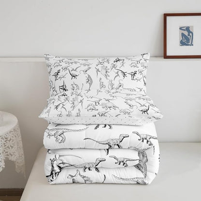 Feelyou Dinosaur Bedding Set Full Size 3D Digital Print Comforter Set for Kids Boys Girls Decor Jungle Dino Comforter Wild Animal Black and White Duvet Set Bedroom Quilt Set