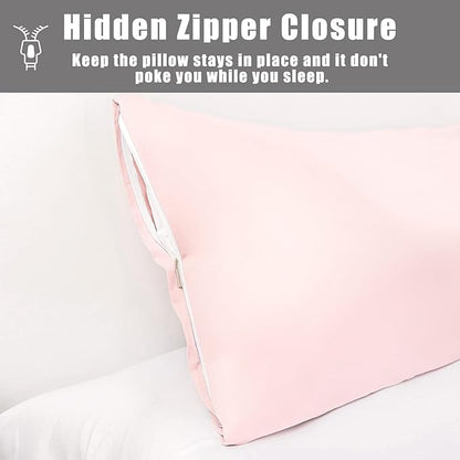Body Pillow Cases Cover, Bamboo Rayon Pink Body Pillowcases with Zipper Closure, Cooling and Breathable Pillow Case for Hot Sleepers and Night Sweats, 20x54 inches