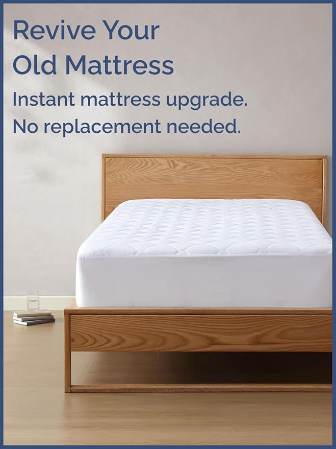Quilted Fitted Mattress Pad Twin Size - Elastic Fitted Mattress Topper Protector & Cover - Breathable, Soft, Low Profile Top Cover with 8-16 Inch Deep Pockets - Easy-Fit and Machine Washable - White