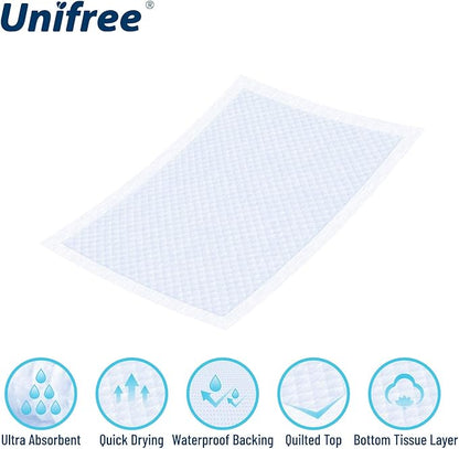 Unifree Disposable Underpads, Bed Pads, Incontinence Pad, Super Absorbent, 88 Count, Blue (L 23.5x35.5 Inch)
