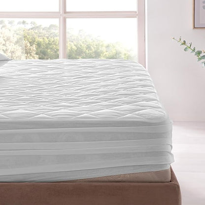 YATAS BEDDING Perle Quilted Fitted Mattress Protector, Machine Washable and Easy Care, Superior Protection and Comfort,100% Cotton Breathable top, (White, Twin XL) - 39"x79" - 14" Deep Pocket