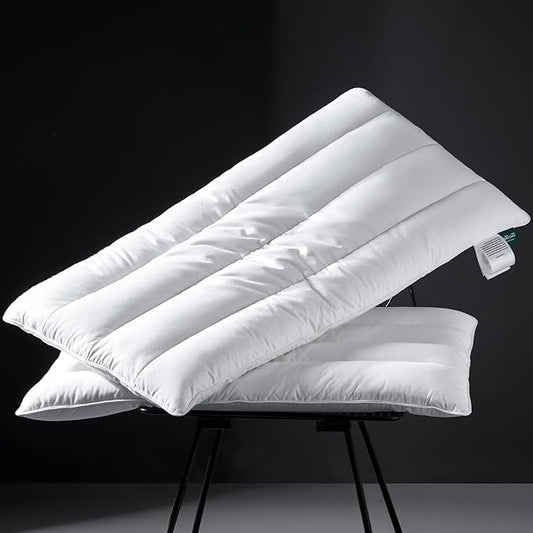 Three Geese Luxury Thin Flat Goose Feather Down Pillows Standard Size Set of 2, 3" Height, 100% Cotton Cover, Medium Firm Hotel Collection Ultra Slim Thin Bed Pillows, Machine Washable, 18 x 26 Inches