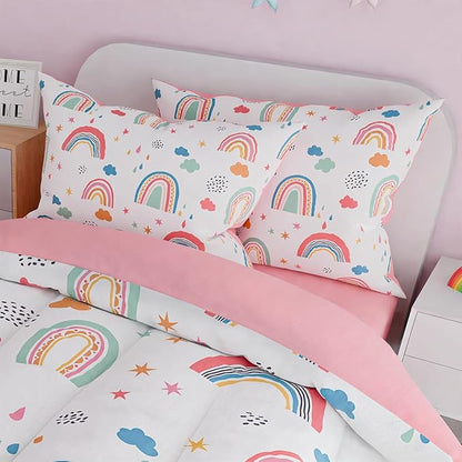 SANDJEST Rainbow Full Bedding Set for Girls, Ultra Soft Microfiber Comforter Set Full Size with 4-Pieces for Kids Teen, Bed Set Comforters for Bedroom Decor