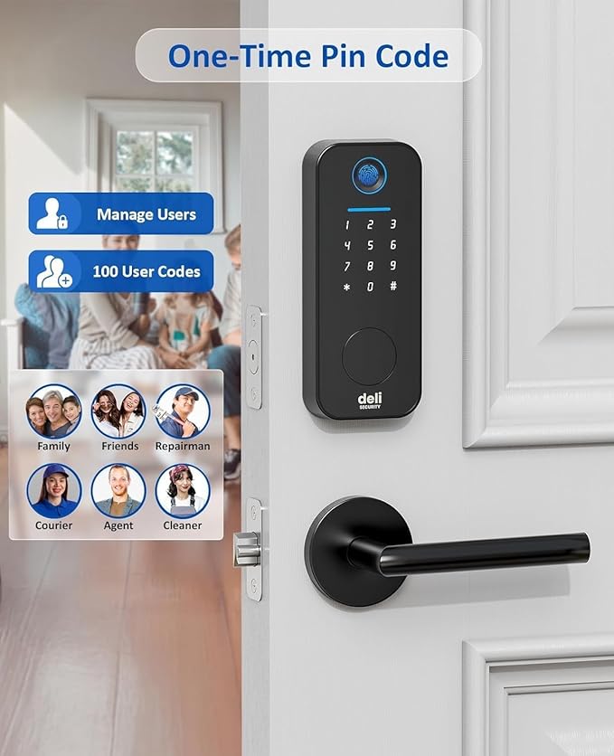 Smart Deadbolts Lock, Bluetooth Fingerprint Door Lock,5 in 1 Keyless Entry Door Lock with App Control,Electronic Touchscreen Keypad,Easy Installation,IP65,Matte Black