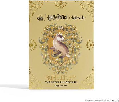 Kitsch x Harry Potter Hufflepuff Satin Pillowcase with Zipper – Double-Sided Crest Design – Better Than Silk Pillowcase – Perfect for Kids Rooms & Toddler Bed Time Pillow Case – King Size 19x36