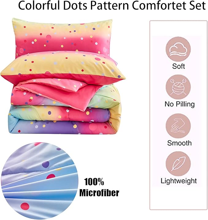Yogeneg Colorful Polka Dots Kids Comforter Sets Twin Size for Teen Girl &Boys Women, Circles Printed Rainbow Comforter with Pillowcase, Microfiber 2 Piece Bedding Set,All Season (Rainbow C, Twin)