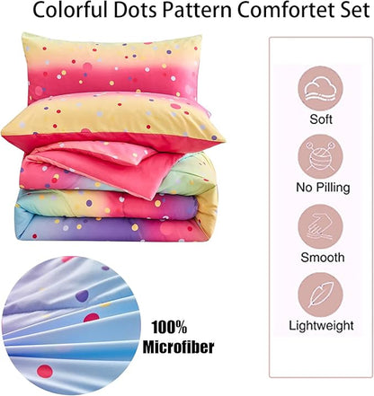 Yogeneg Colorful Polka Dots Kids Comforter Sets Twin Size for Teen Girl &Boys Women, Circles Printed Rainbow Comforter with Pillowcase, Microfiber 2 Piece Bedding Set,All Season (Rainbow C, Twin)