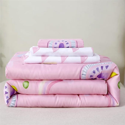 URBONUR 4-Piece Toddler Bedding Set - Ultra Soft Colorful Rainbow Cloud Pink Girls Toddler Comforter Set - Include Comforter, Flat Sheet, Fitted Sheet and Reversible Pillowcase