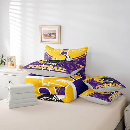 Feelyou Football Comforter Set with Sheets 7 Piece Twin Size Ball Games Bedding Set for Kids Boys Girls Rugby Bed in a Bag City of Footballs Room Decor Rugby Sports Soft Lightweight