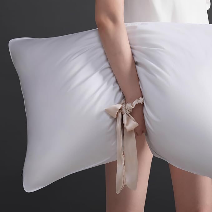 Feather Down Pillow Standard Size Set of 2 Pack, 100% Cotton Hotel Collection Bed Pillows for Sleeping, Down Surrounded Soft Medium Firm Pillows for Side Back Stomach Sleepers 20" x 26"
