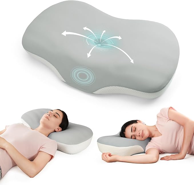 Cervical Pillow for Neck and Shoulder Support, Ergonomic Memory Foam Contour Pillows with Adjustable Dual Heights & Breathable Cover for Side Back Stomach Sleepers(Grey)
