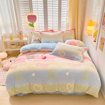 Rainbow Love Kids Duvet Cover Set Cute Kawaii Bedding Set Twin Size Snowflake Fluffy Comforter Cover Blanket Soft Reversible Duvet Cover Room Decor for Girls Women Boys(Love,Twin)