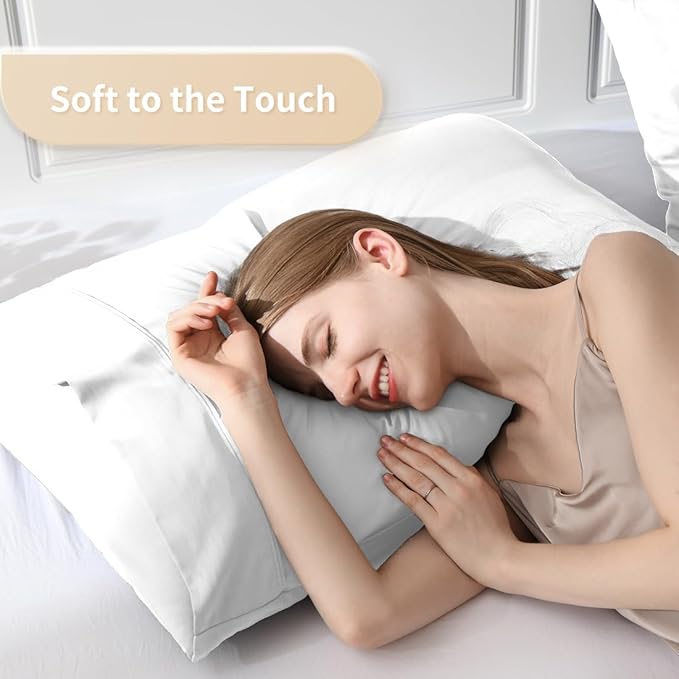 Queen Pillowcases, Cooling Viscose from Bamboo Pillow Covers with Envelope Closure, Soft Moisture-Wicking for Hot Sleepers, Hair and Skin-Friendly, White, 2 Pack