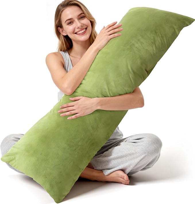 Body Pillow for Adults with Removable Pillowcase，Memory Foam Full Body Pillows for Side Sleepers, Back Pain, Pregnancy, Large Long Pillow Fluffy with Cover for Bed,20x54 Inch, Green