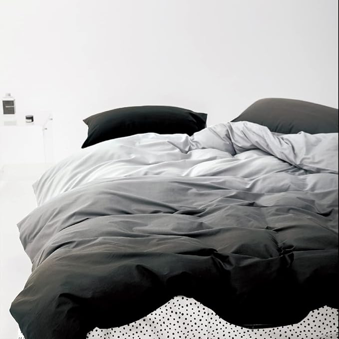 Wellboo Grey Gradient Comforter Sets Queen Solid Silver Grey Bedding Comforters Cotton Modern Plain White and Dark Grey Soft Quilts Simple Style Farmhouse Abstract Art Gray Comforters Warm Durable