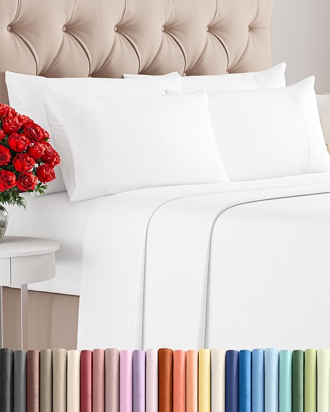 Queen 6 Piece Sheet Set - Comfy Breathable & Cooling - Ultra Soft Hotel Luxury Bedding Set w/ 8-16 Inch Deep Pockets - 1 Flat & 1 Fitted Sheet & 4 Pillowcases - Cozy, Wrinkle Free & Easy Care - White