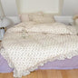 BuLuTu Muslin Ruffles Duvet Cover Set Full, Kids Teens Vintage Floral Quilt Cover + 2 Pillow Cases, Farmhouse Bedding Comforter Covers,Zipper Closure,Soft Breathable,Crapemyrtle Pattern