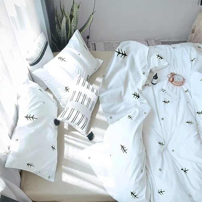 BuLuTu Kids Duvet Cover King Cotton White/Grey,Premium Boys Girls Bedding Sets King,Soft Comforter Cover Zipper Closure,Forest Tree Print Pattern,Super Soft,Breathable,No Comforter…