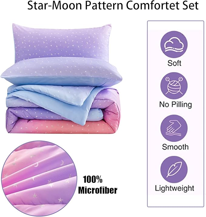 Yogeneg Pink Glitter Rainbow Kids Comforter Set Twin Size for Teen Girls&Boys Women, Metallic Printed Comforter with Pillowcase,Ultra Soft Microfiber 2 Piece Bedding Set,All Season (Rainbow A, Twin)