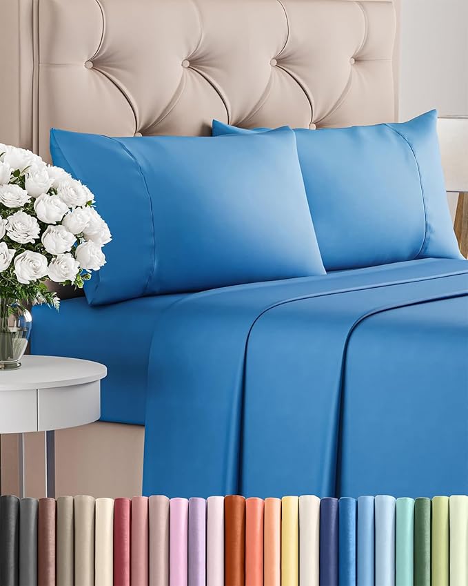 Twin 4 Piece Sheet Set - Comfy Breathable & Cooling - Ultra-Soft Hotel Luxury Bedding Set with 8-16 Inch Deep Pockets - 1 Flat & 1 Fitted Sheet & 2 Pillowcases - Wrinkle Free & Easy Care - Royal Blue