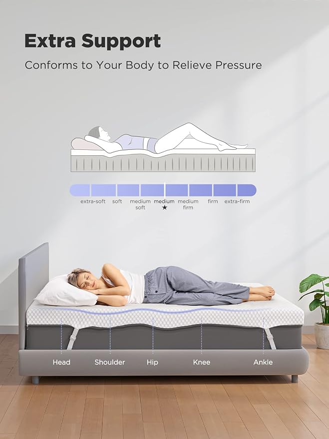 PERLECARE 3 Inch Mattress Topper Twin XL - Gel Memory Foam for Pressure Relief, Premium Soft Cooling Sleep, Non-Slip Design with Removable & Washable Cover, CertiPUR-US Certified