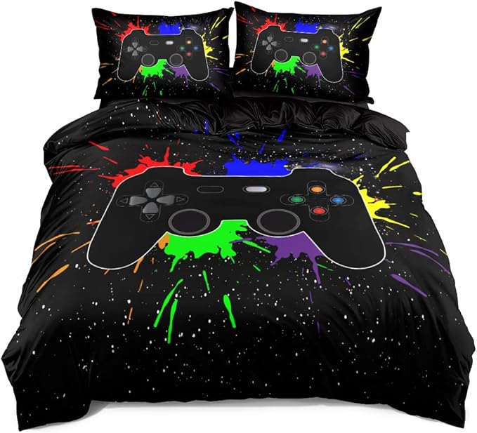 3D Gamepad Duvet Cover Set for Kids Boys Gaming Bed Set Cover with 2 Pillowcases Queen Size Bed Set 3pcs…
