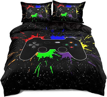 3D Gamepad Duvet Cover Set for Kids Boys Gaming Bed Set Cover with 2 Pillowcases Queen Size Bed Set 3pcs…