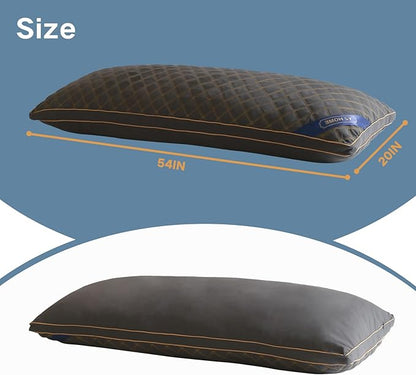 YZ HOME Long Body Pillow for Adults - Firm Body Pillow Insert with Shredded Blue Memory Foam, Adjustable Height, Soft Support for Side Sleeping, Pregnant Women, Washable (20x54 Inch, Grey)