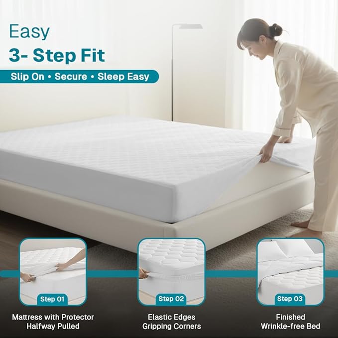 FABDREAMS Organic Quilted Mattress Protector Twin XL Size | Mattress Pad| Mattress Cover| Naturally Breathable | Noiseless| Fits up to 17" Deep Pockets| Temperature Regulating | White
